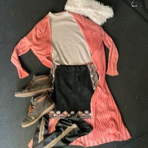 NWT Boho embroidered faux suede skirt